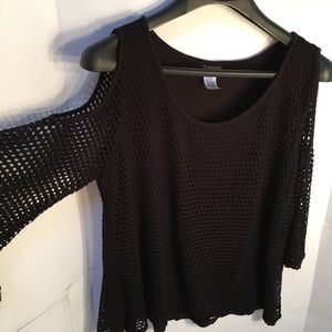 Cold shoulder peekaboo knit sweater shirt sz large